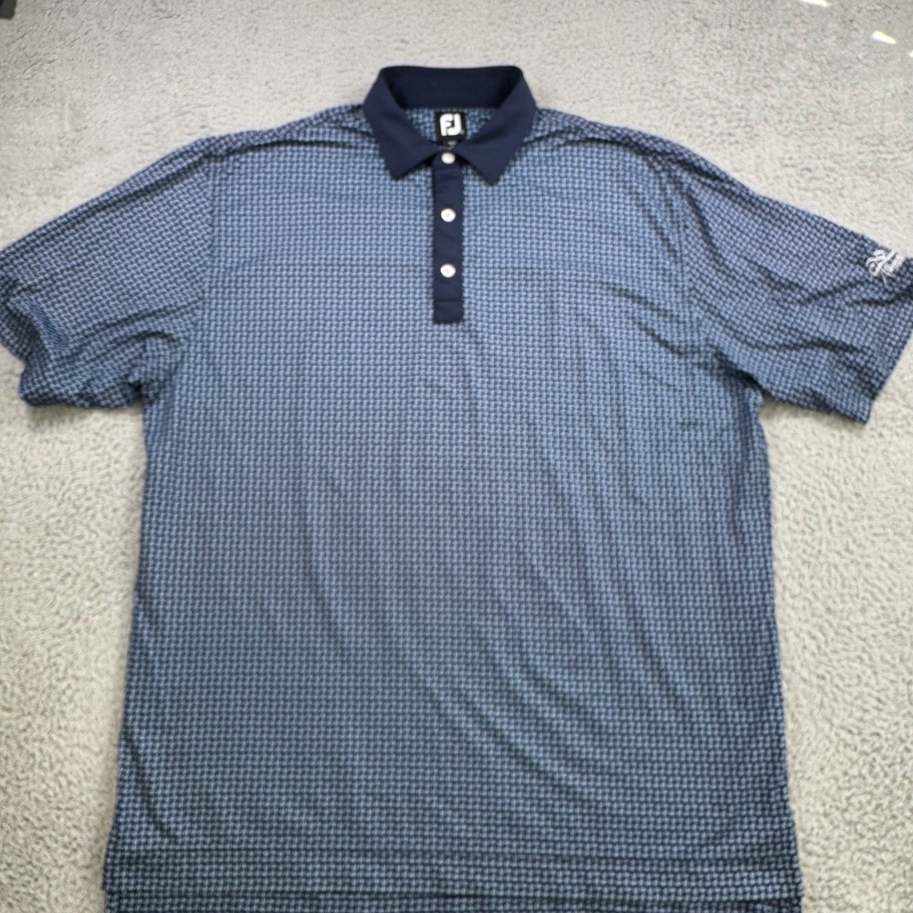 FootJoy Mens XL Navy Blue Paisley Golf Polo Shirt Aberdeen Country Club Stretch